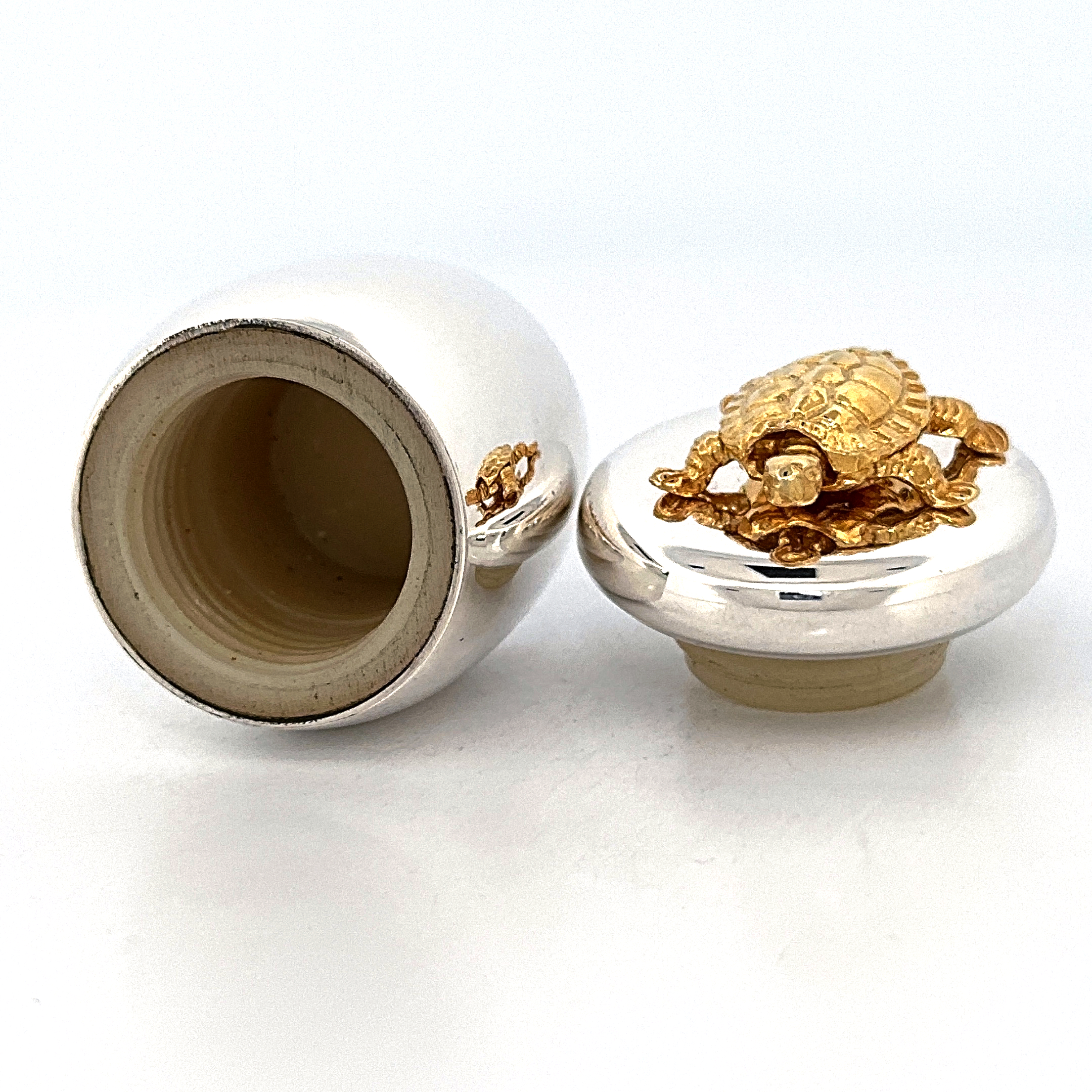 GT2242 (3) Tooth Fairy Box With Gold Plated Moving Turtle Finished In 925 English Hallmarked Sterling Silver