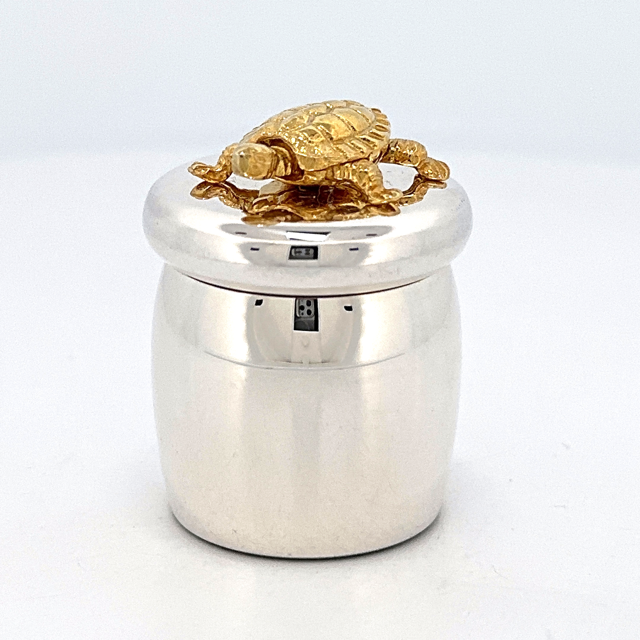 GT2242 (2) Tooth Fairy Box With Gold Plated Moving Turtle Finished In 925 English Hallmarked Sterling Silver