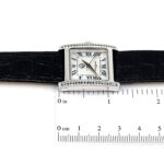 Rectangular Watch With Mother Of Pearl Dial And Black Diamond Set Winder Finished In 925 English Hallmarked Sterling Silver