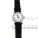 Diamond Set Watch With Black Leather Strap And Black Diamond Set Winder Finished In 925 English Hallmarked Sterling Silver