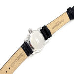 Diamond Set Watch With Black Leather Strap And Black Diamond Set Winder Finished In 925 English Hallmarked Sterling Silver