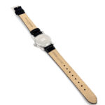 Diamond Set Watch With Black Leather Strap And Black Diamond Set Winder Finished In 925 English Hallmarked Sterling Silver