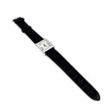 Rectangular Watch With Mother Of Pearl Dial And Black Diamond Set Winder Finished In 925 English Hallmarked Sterling Silver