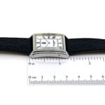 Rectangular Watch With Black Leather Strap and Black Onyx Winder Finished In 925 English Hallmarked Sterling Silver