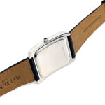 Rectangular Watch With Black Leather Strap and Black Onyx Winder Finished In 925 English Hallmarked Sterling Silver