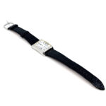 Rectangular Watch With Black Leather Strap and Black Onyx Winder Finished In 925 English Hallmarked Sterling Silver