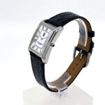 Rectangular Watch With Black Leather Strap and Black Onyx Winder Finished In 925 English Hallmarked Sterling Silver