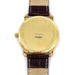 Round Watch With Brown Leather Strap And Blue Sapphire Winder Finished In 925 English Hallmarked Sterling Silver