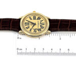Round Watch With Brown Leather Strap And Blue Sapphire Winder Finished In 925 English Hallmarked Sterling Silver