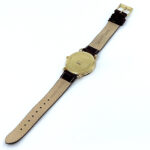 Round Watch With Brown Leather Strap And Blue Sapphire Winder Finished In 925 English Hallmarked Sterling Silver