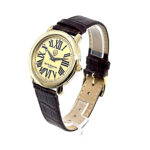 Round Watch With Brown Leather Strap And Blue Sapphire Winder Finished In 925 English Hallmarked Sterling Silver