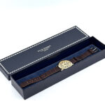 Round Watch With Brown Leather Strap And Blue Sapphire Winder Finished In 925 English Hallmarked Sterling Silver
