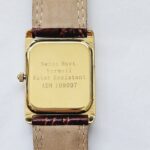 Rectangular Watch With Brown Leather Strap And Blue Sapphire Winder Finished In 925 English Hallmarked Sterling Silver 3 Rectangular Watch With Brown Leather Strap And Blue Sapphire Winder Finished In 925 English Hallmarked Sterling Silver
