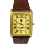 Rectangular Watch With Brown Leather Strap And Blue Sapphire Winder Finished In 925 English Hallmarked Sterling Silver 6 Rectangular Watch With Brown Leather Strap And Blue Sapphire Winder Finished In 925 English Hallmarked Sterling Silver