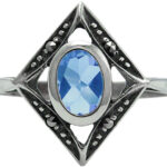 Victorian Style Ring Set With Synthetic Aquamarine And Marcasite Finished In 925 English Hallmarked Sterling Silver