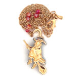 Witch On Broom Necklace Gold Plated Metal Alloy Set With Enamel And Czech Crystals