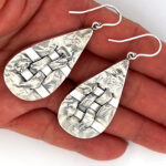 Woven Hatch Design Teardrop Earrings Finished In 925 English Hallmarked Sterling Silver