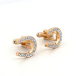 Lucky Horseshoe Cufflinks Gold Plated Metal Alloy Set With Sparkling Czech Crystals
