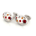 Oval Palette Design Cufflinks Rhodium Plated Metal Alloy Set With Red Enamel And Sparkling Czech Crystals