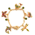 Art Nouveau Charm Bracelet With Enamel And Sparkling Czech Crystals | Gold Plated