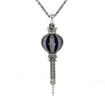 Elizabethan Style Balloon Shaped Necklace With Blue Enamel And Marcasite Finished In 925 English Hallmarked Sterling Silver 1 Elizabethan Style Balloon Shaped Necklace With Blue Enamel And Marcasite Finished In 925 English Hallmarked Sterling Silver