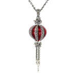 Elizabethan Style Balloon Shaped Necklace With Red Enamel And Marcasite Finished In 925 English Hallmarked Sterling Silver