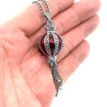 Elizabethan Style Balloon Shaped Necklace With Red Enamel And Marcasite Finished In 925 English Hallmarked Sterling Silver