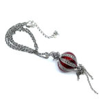 Elizabethan Style Balloon Shaped Necklace With Red Enamel And Marcasite Finished In 925 English Hallmarked Sterling Silver