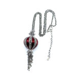 Elizabethan Style Balloon Shaped Necklace With Red Enamel And Marcasite Finished In 925 English Hallmarked Sterling Silver