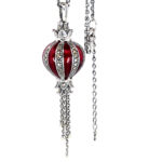 Elizabethan Style Balloon Shaped Necklace With Red Enamel And Marcasite Finished In 925 English Hallmarked Sterling Silver