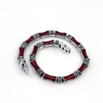Bamboo Style Bracelet Set With Red Enamel And Marcasite In 925 English Hallmarked Sterling Silver