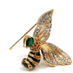 Bee Pin Brooch With Enamel And Sparkling Czech Crystals | Gold Plated
