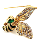 Bee Pin Brooch With Enamel And Sparkling Czech Crystals | Gold Plated