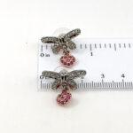 Bow Drop Earrings Rhodium Plated Metal Alloy Set With Clear And Pink Czech Crystals