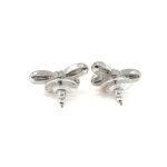 Bow Drop Earrings Rhodium Plated Metal Alloy Set With Clear And Pink Czech Crystals
