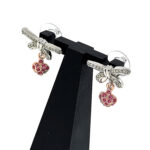 Bow Drop Earrings Rhodium Plated Metal Alloy Set With Clear And Pink Czech Crystals