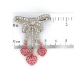 Bow Pin Brooch Rhodium Plated Metal Alloy Set With Clear And Pink Czech Crystals