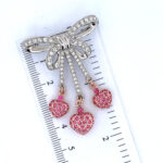 Bow Pin Brooch Rhodium Plated Metal Alloy Set With Clear And Pink Czech Crystals