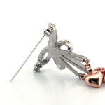 Bow Pin Brooch Rhodium Plated Metal Alloy Set With Clear And Pink Czech Crystals