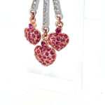 Bow Pin Brooch Rhodium Plated Metal Alloy Set With Clear And Pink Czech Crystals