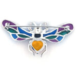 Bumble Bee Pin Brooch With Enamel Marcasite Citrine And Onyx Finished In 925 English Hallmarked Sterling Silver