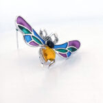 Bumble Bee Pin Brooch With Enamel Marcasite Citrine And Onyx Finished In 925 English Hallmarked Sterling Silver
