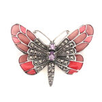 Butterfly Brooch Art Nouveau Style With Amethyst Enamel And Marcasite Finished In 925 English Hallmarked Sterling Silver 9 Butterfly Brooch Art Nouveau Style With Amethyst Enamel And Marcasite Finished In 925 English Hallmarked Sterling Silver