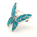 Butterfly Brooch With Blue Crushed Opal Resin, finished in 925 English Hallmarked Sterling Silver