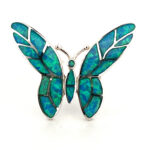 Butterfly Brooch With Blue Crushed Opal Resin, finished in 925 English Hallmarked Sterling Silver