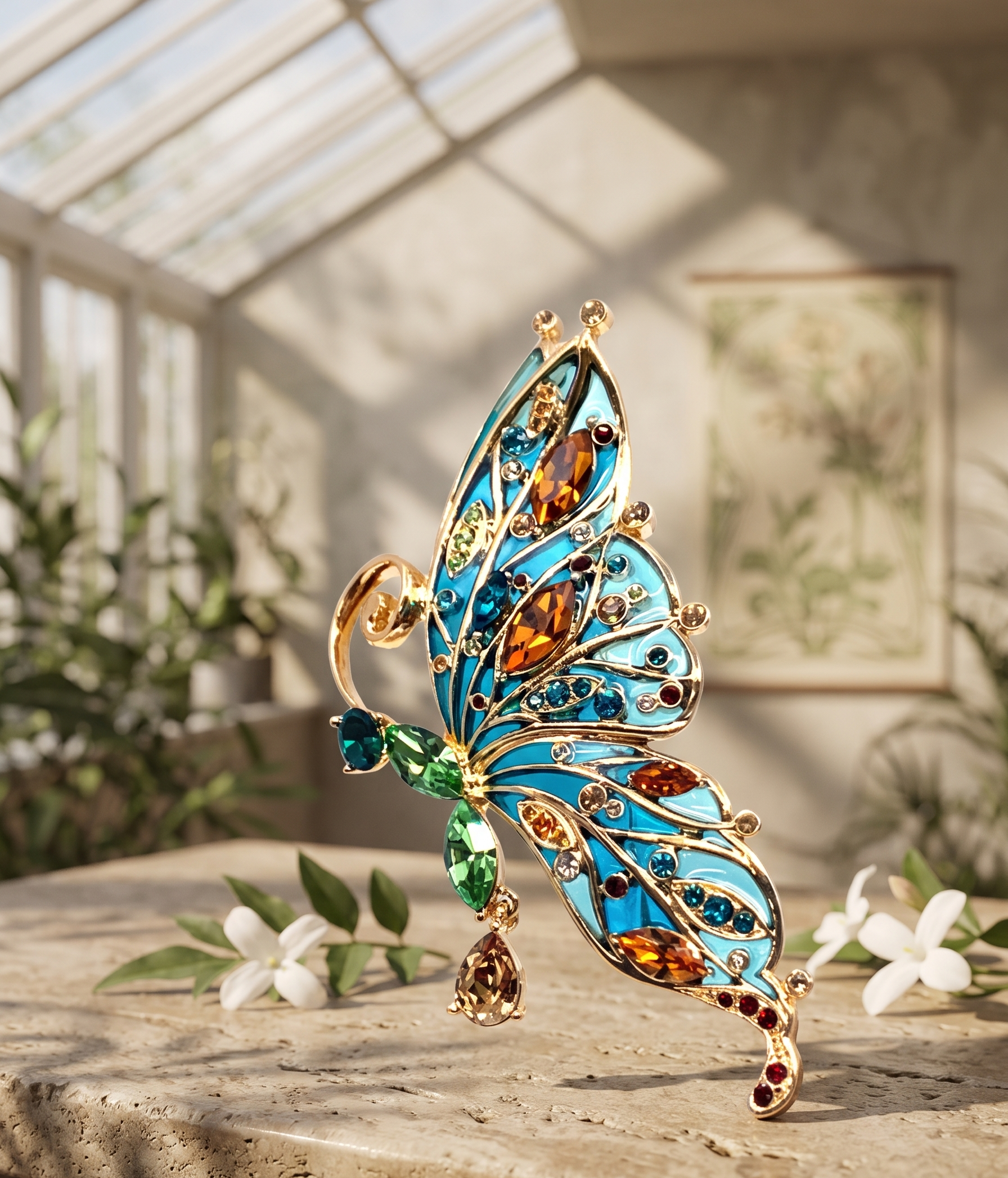 Butterfly Pin Brooch With Enamel And Sparkling Czech Crystals | Gold Plated