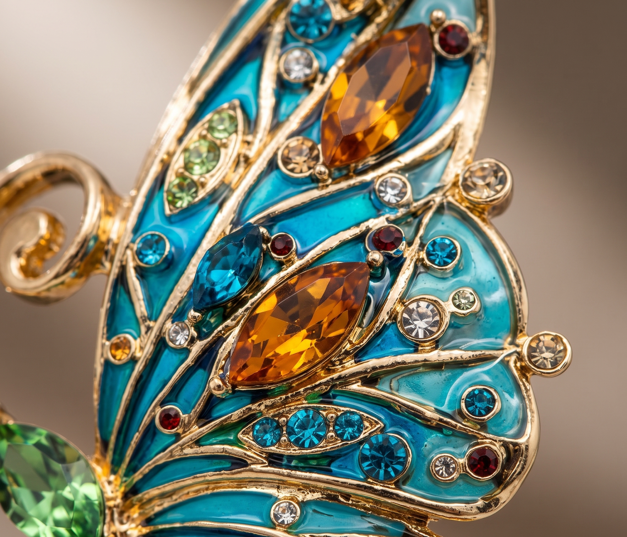 Butterfly Pin Brooch With Enamel And Sparkling Czech Crystals | Gold Plated