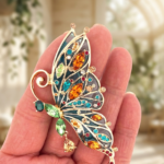 Butterfly Pin Brooch With Enamel And Sparkling Czech Crystals | Gold Plated