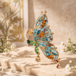Butterfly Pin Brooch With Enamel And Sparkling Czech Crystals | Gold Plated