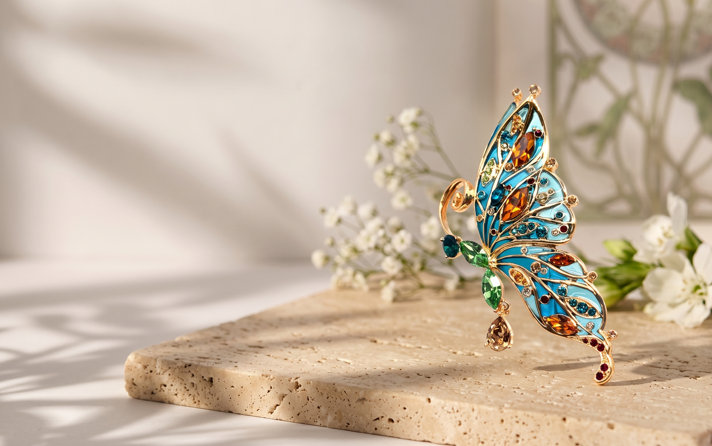 Butterfly Pin Brooch With Enamel And Sparkling Czech Crystals | Gold Plated